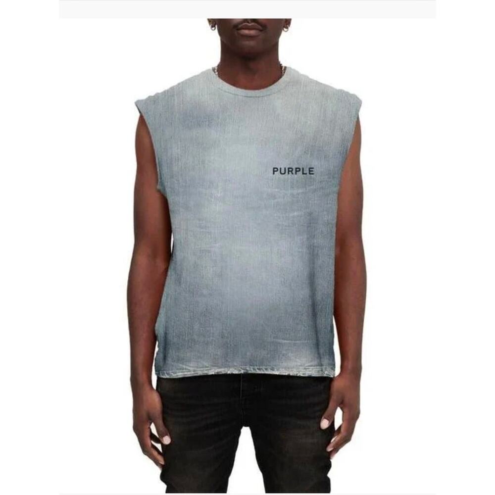 Purple Brand Men's Gray Texture Jersey Sleeveless T-Shirt Small